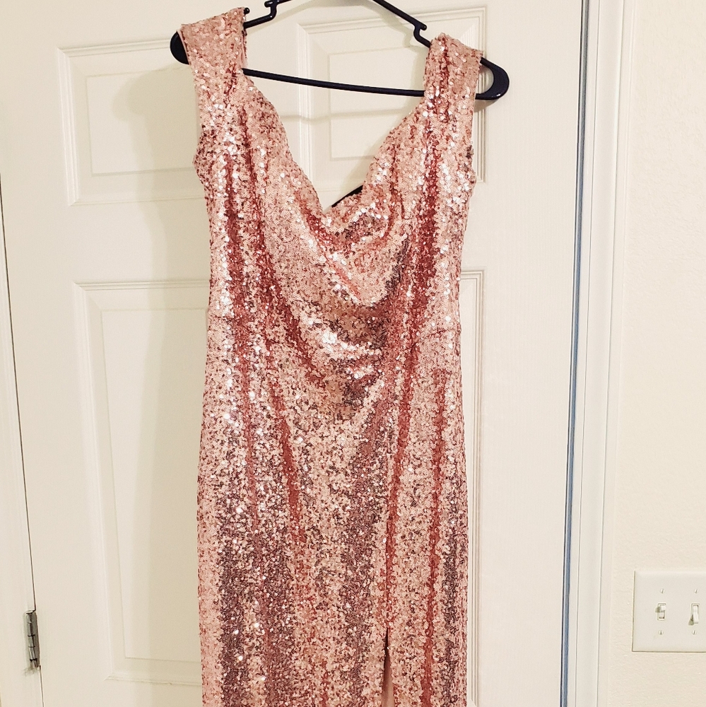 Rose gold sequin prom dress